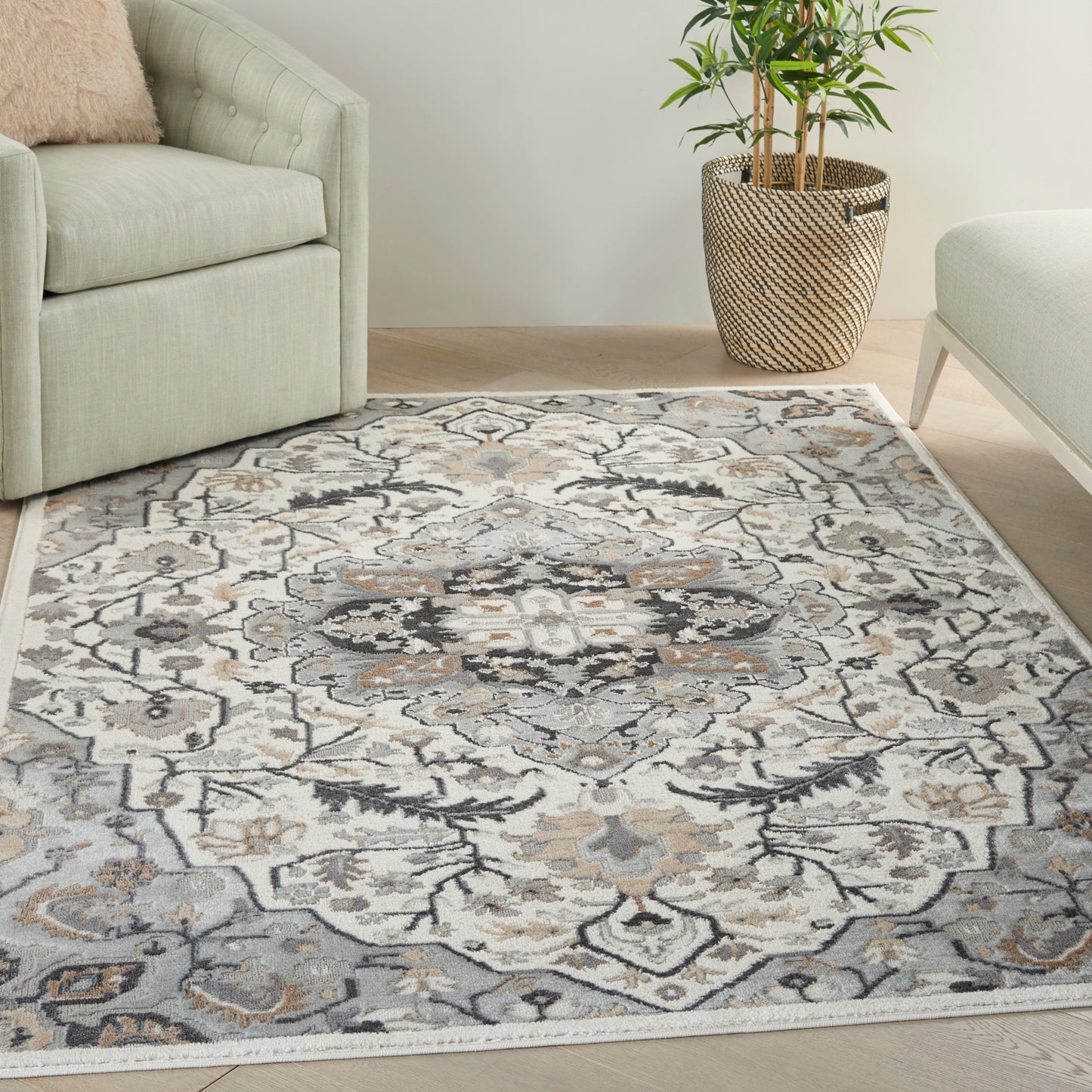 Nourison Elation 4' x 6' Ivory Grey Transitional Indoor Rug