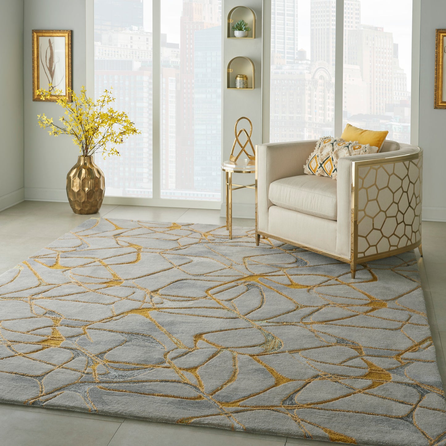 Nourison Symmetry 8'6" x 11'6" Grey Yellow Modern Indoor Rug