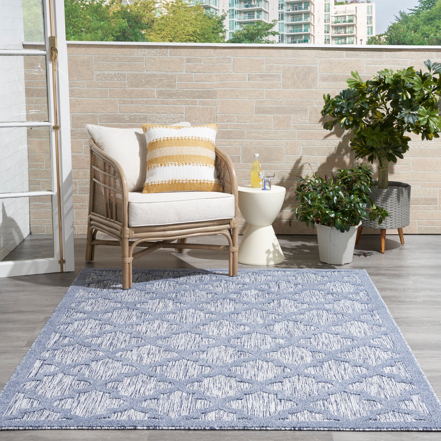 Nourison Easy Care 4' x 6' Denim Blue Modern Rug