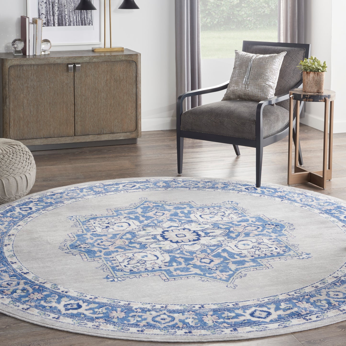 Nourison Whimsicle 8' x Round Grey Blue Farmhouse Indoor Rug