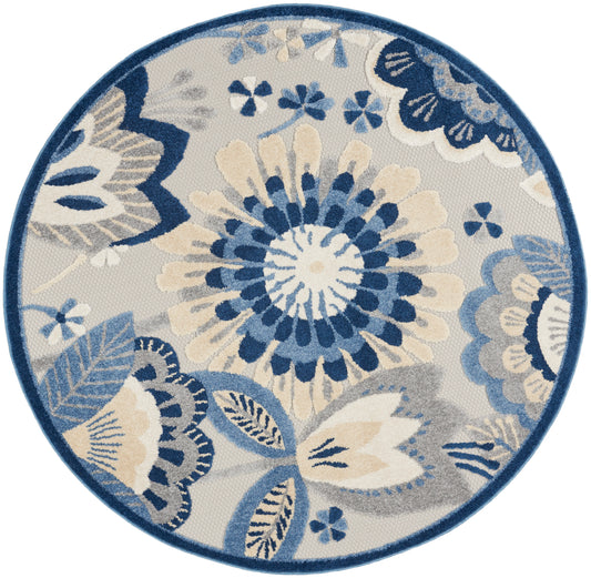 Nourison Aloha 5'3" x Round Blue Grey Contemporary Rug