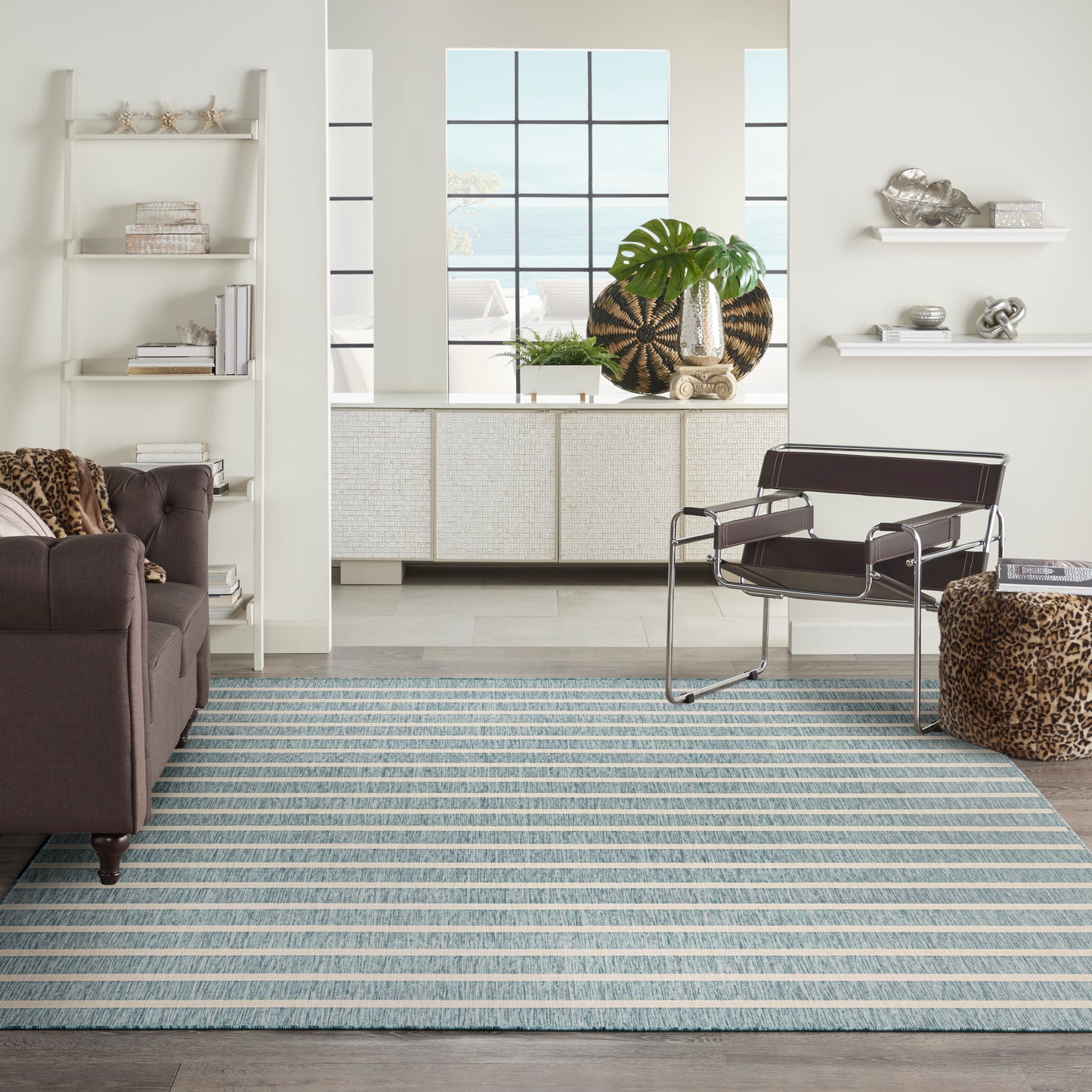 Nourison Positano 8' x 10' Aqua Ivory Modern Rug