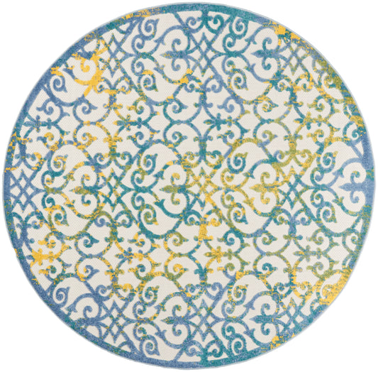 Nourison Aloha 7'10" x Round Ivory Blue Contemporary Rug