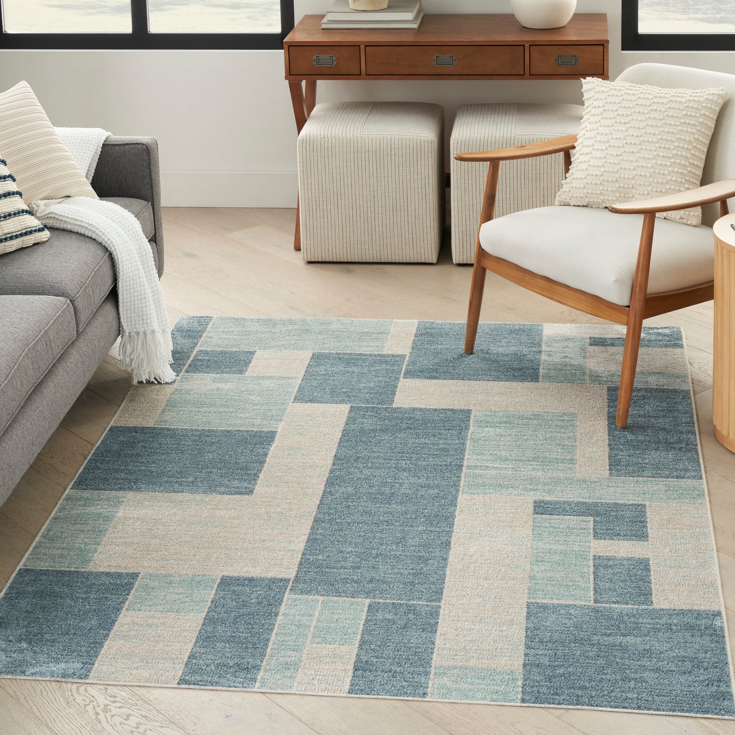 Nourison Astra Machine Washable 4' x 6' Blue Ivory Modern Indoor Rug