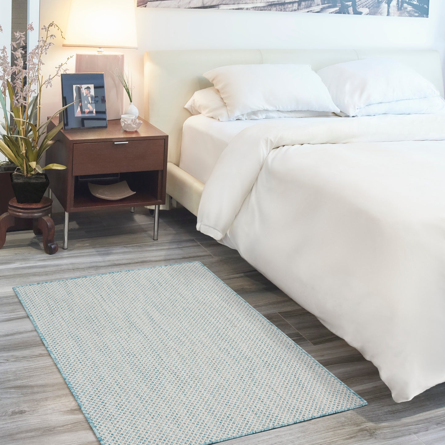 Nourison Courtyard 3' x 5' Ivory Aqua Modern Rug