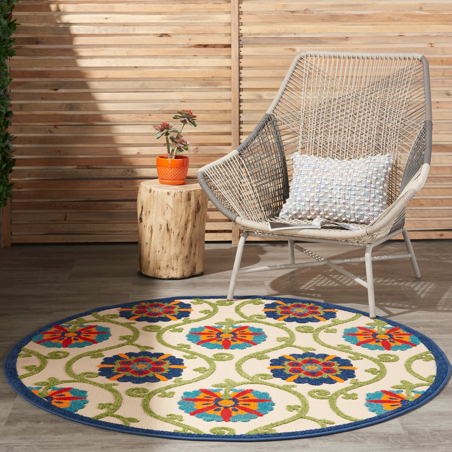 Nourison Aloha 4' x Round Blue Multicolor Contemporary Rug