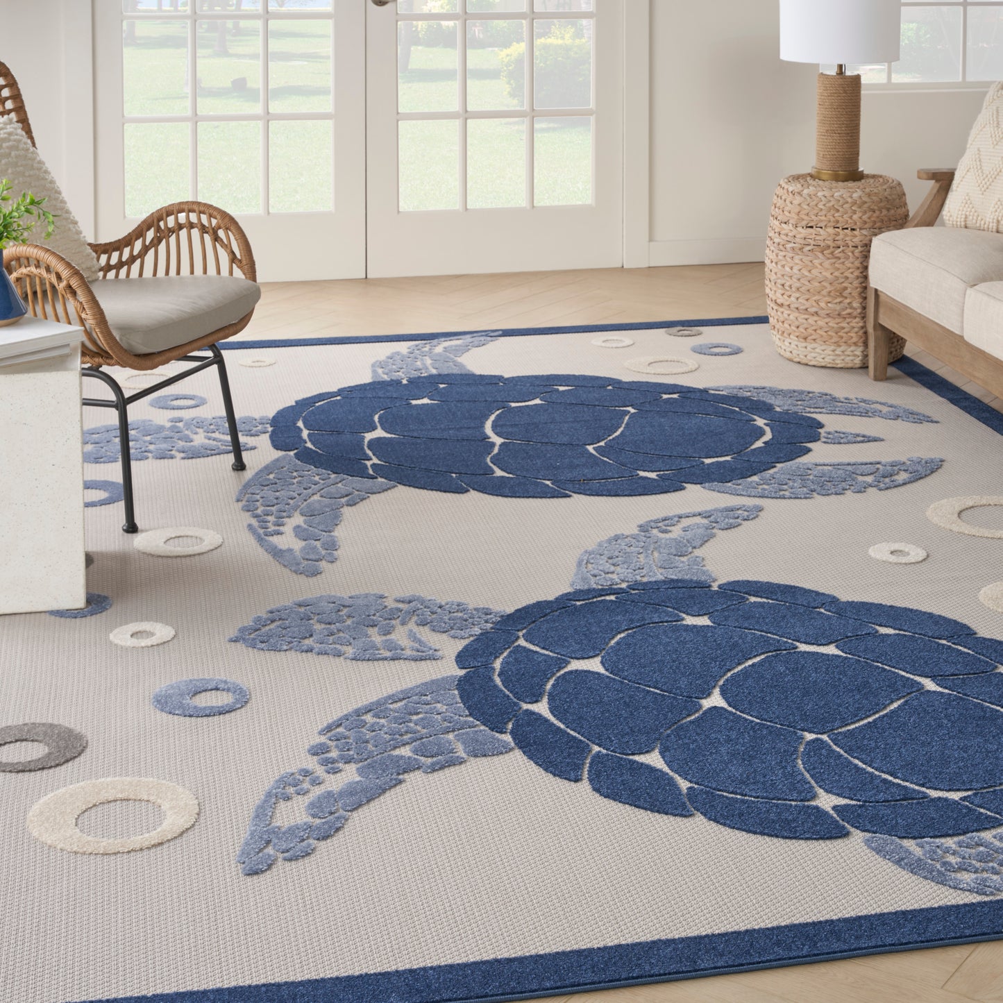 Nourison Aloha 7'10" x 10'6" Navy Blue Coastal, Nautical & Beach Rug