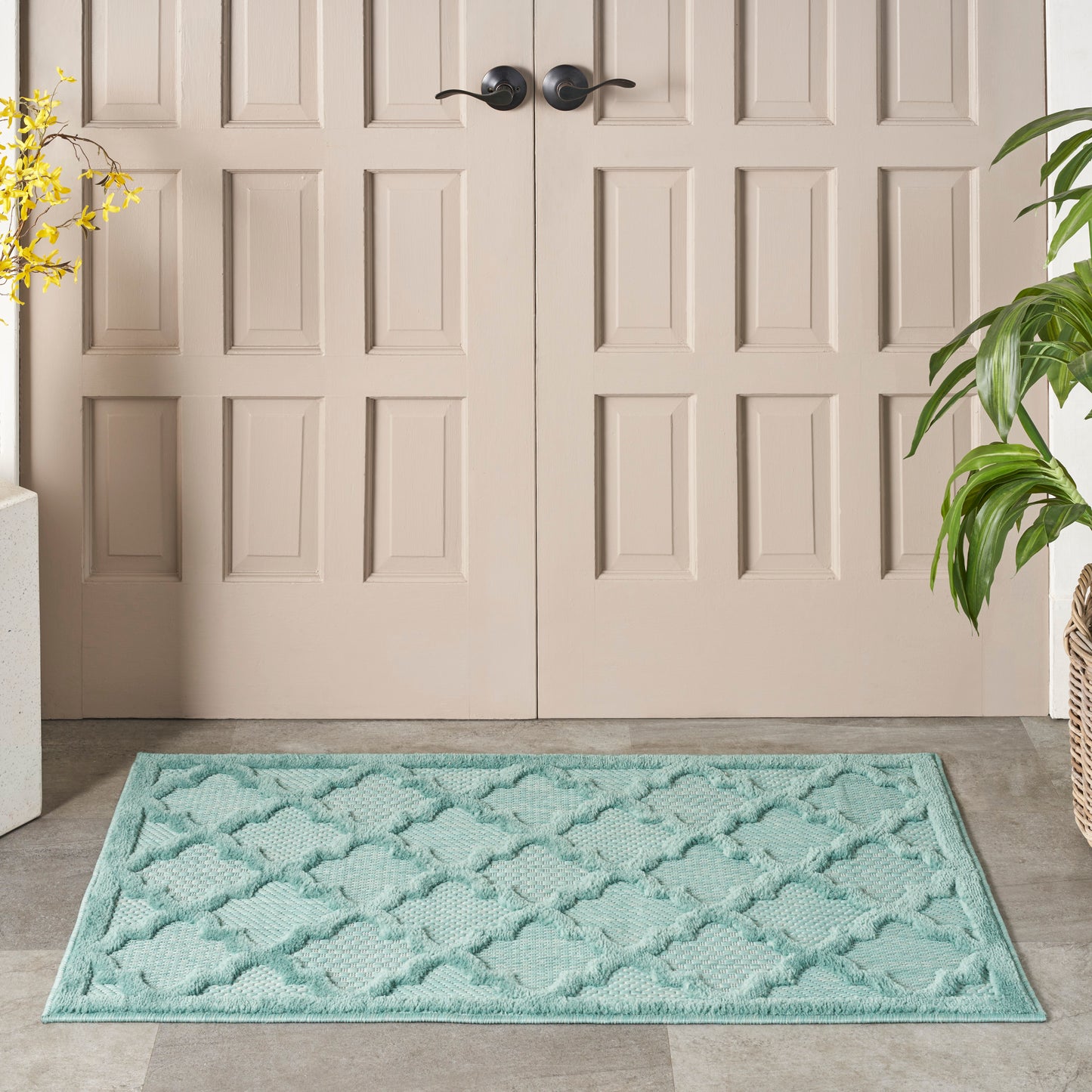 Nourison Easy Care 2' x 4' Aqua Teal Modern Rug