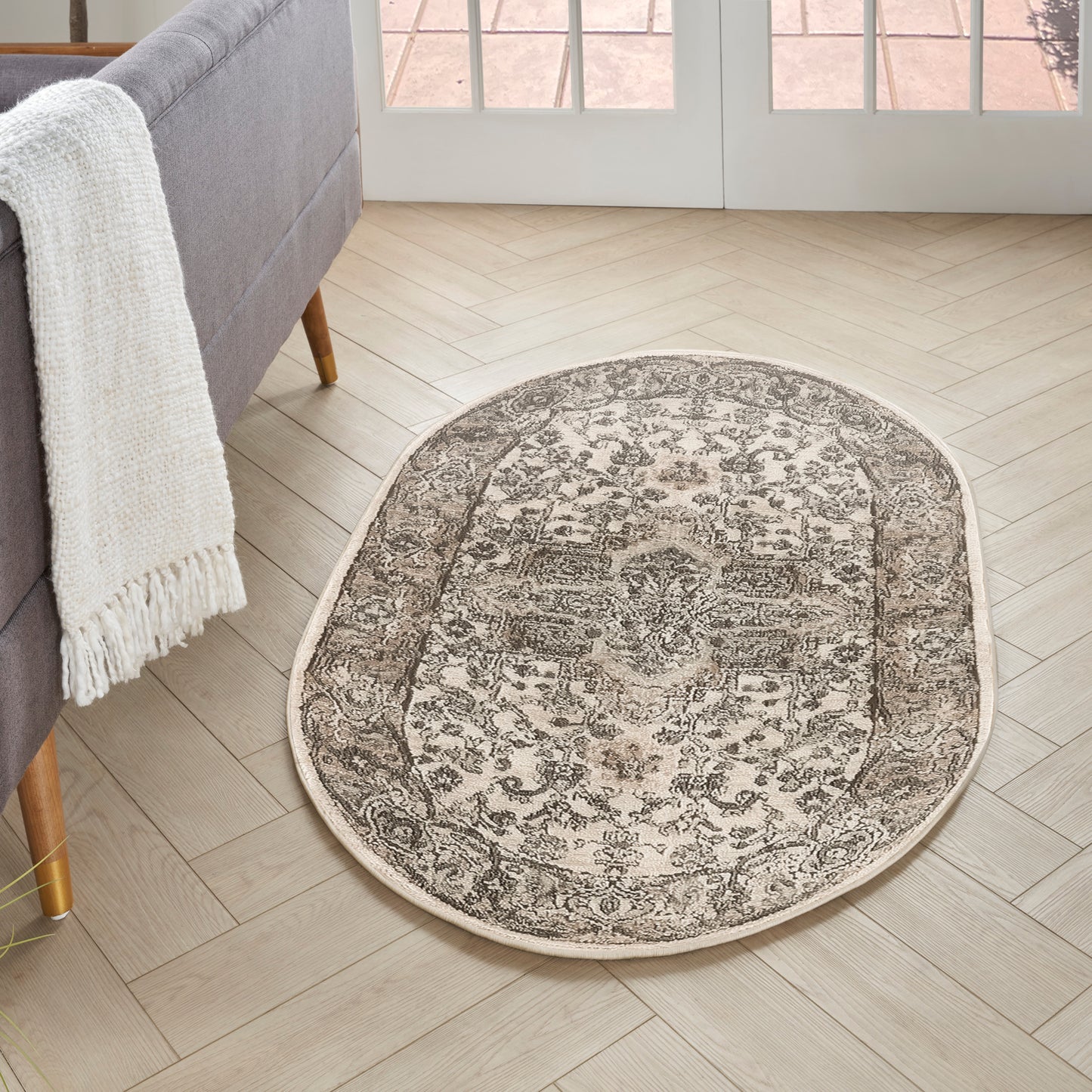 Nourison Quarry 3' x 5' Oval Ivory Grey Farmhouse Indoor Rug