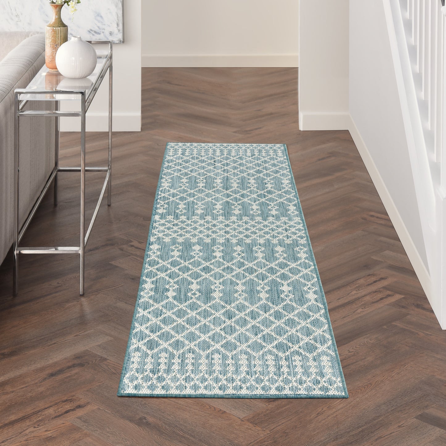 Nourison Positano 2' x 6' Aqua Modern Rug