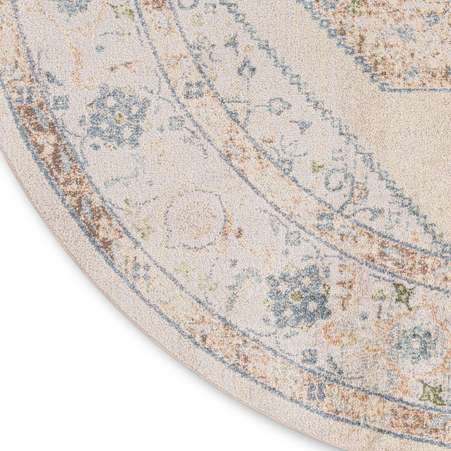 Nourison Astra Machine Washable 7'10" x Round Ivory Blue Vintage Indoor Rug