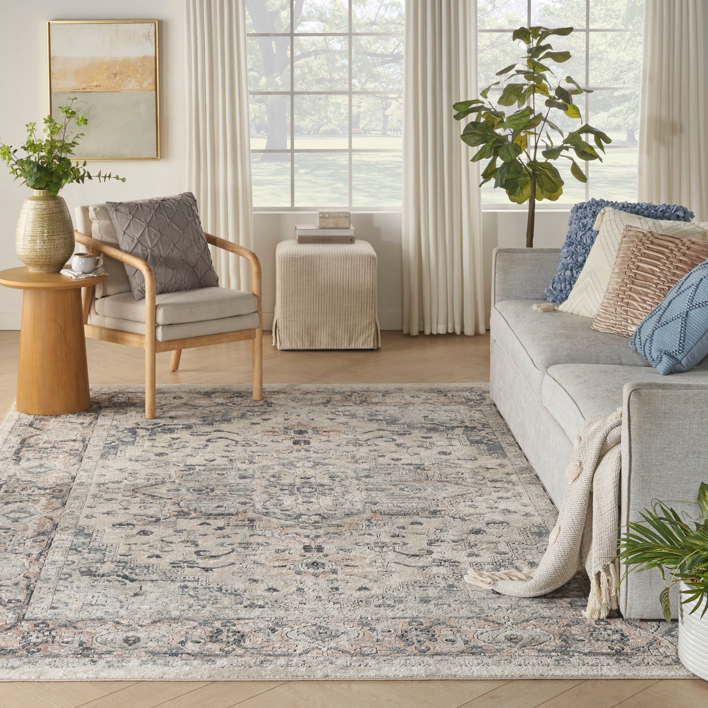 Nourison Quarry 7'10" x 9'10" Ivory Grey Farmhouse Indoor Rug