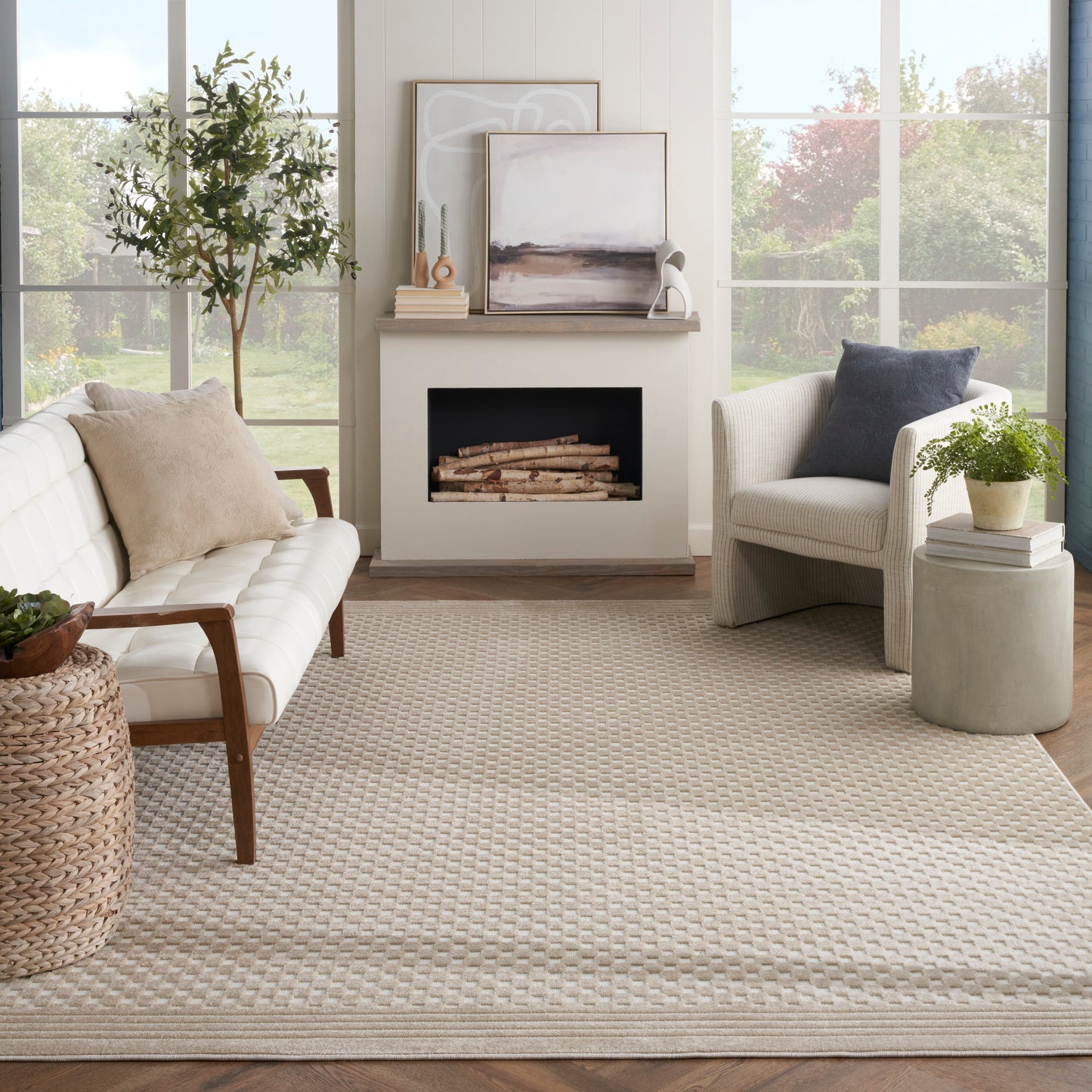 Nourison Care Free 7'10" x 9'10" Beige Modern Indoor Rug