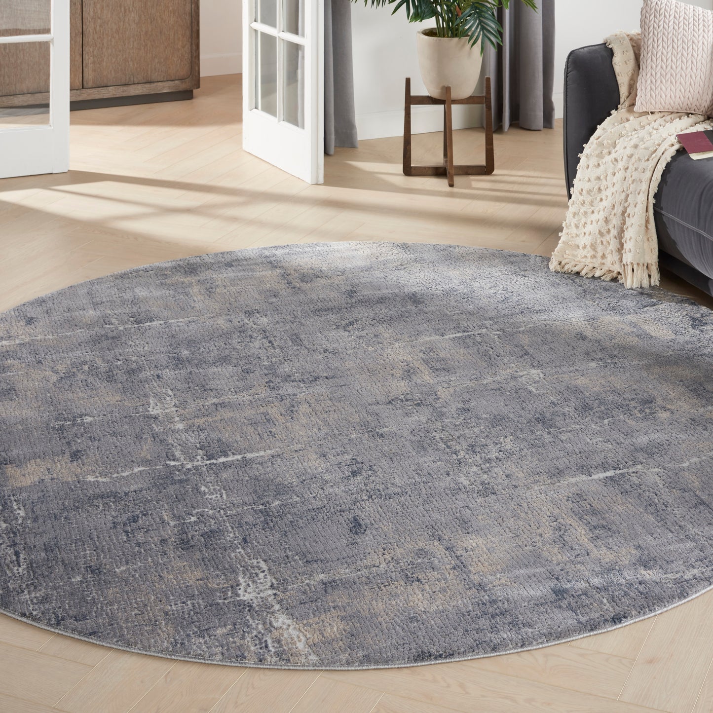 Nourison Rustic Textures 5'3" x Round Grey Beige Modern Indoor Rug