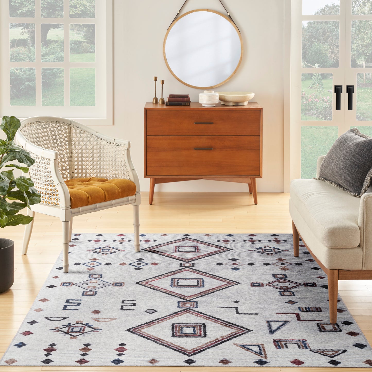 Nicole Curtis Machine Washable Series 1 4' x 6' Ivory/Multi Bohemian Indoor Rug