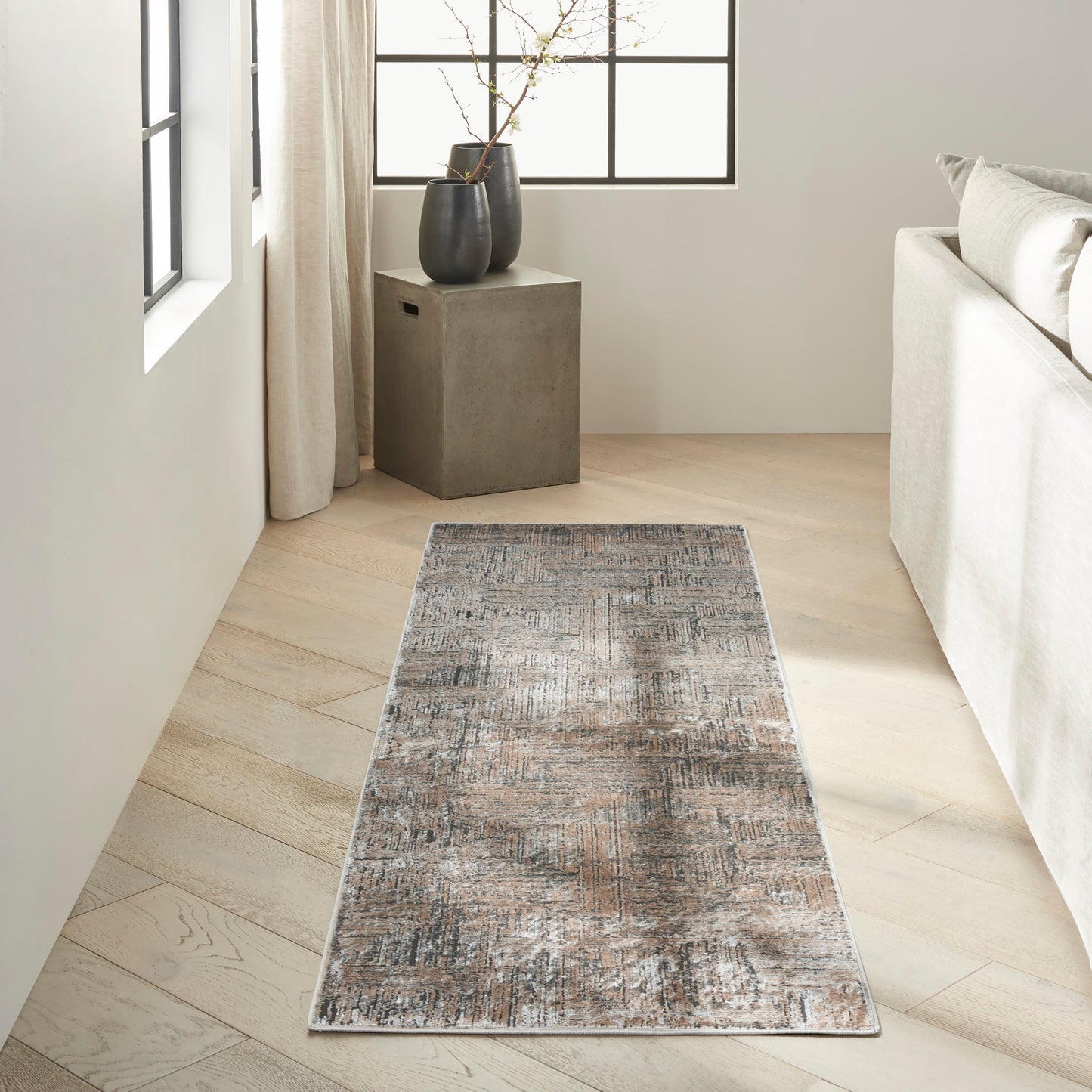 Calvin Klein CK024 Irradiant 2'3" x 7'6" Black Ivory Modern Indoor Rug