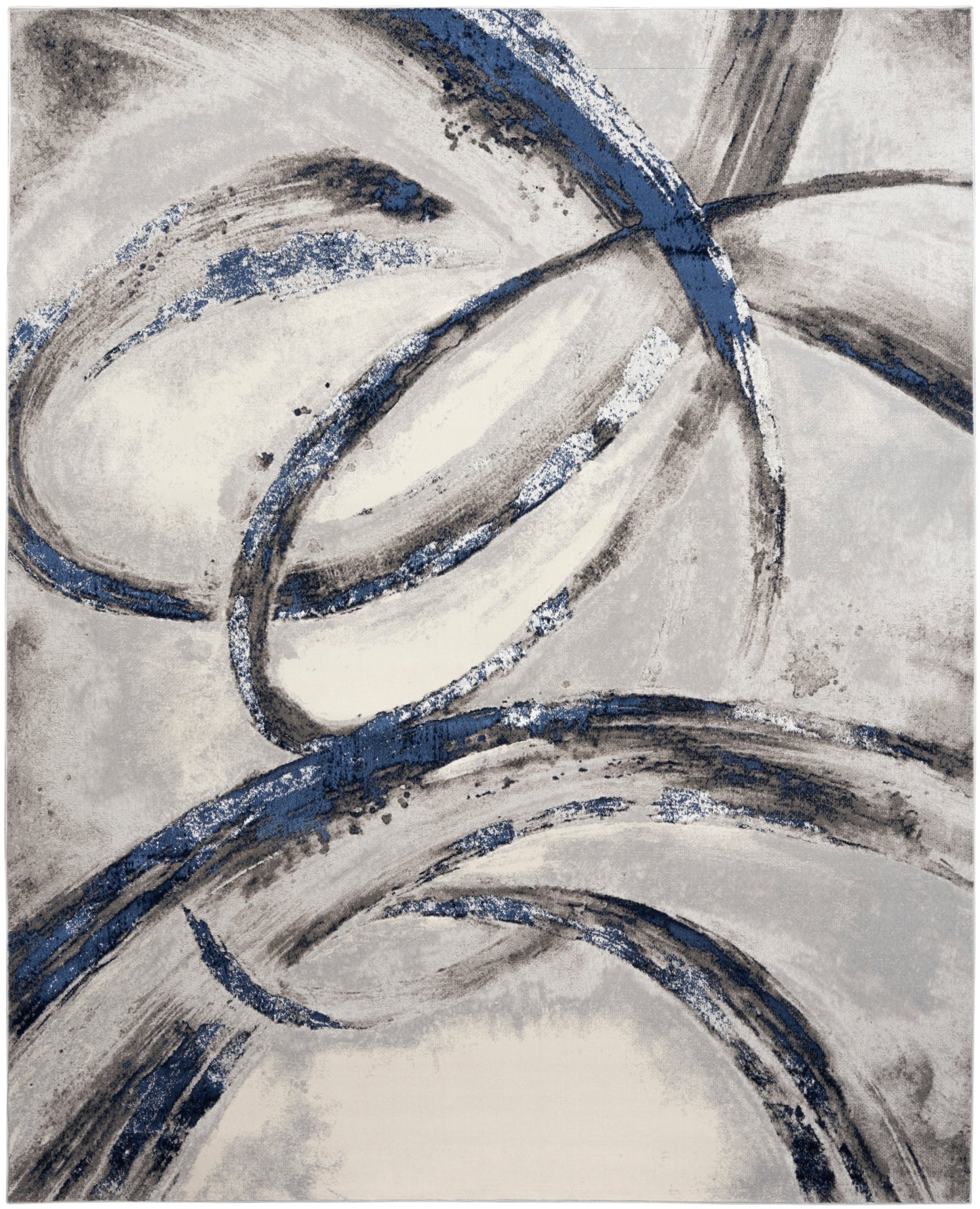 Inspire Me! Home Décor Brushstrokes 9' x 12' Grey/Navy Modern Indoor Rug