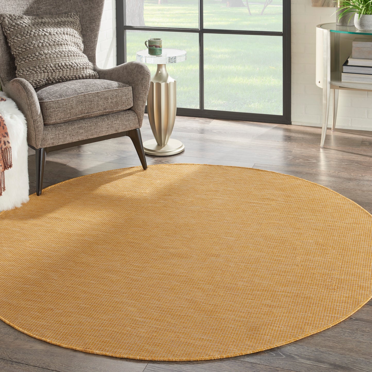 Nourison Positano 6' x Round Yellow Modern Rug