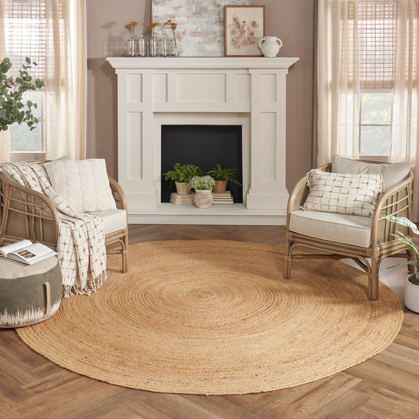 Nourison Natural Jute 8' x Round Natural Farmhouse Indoor Rug