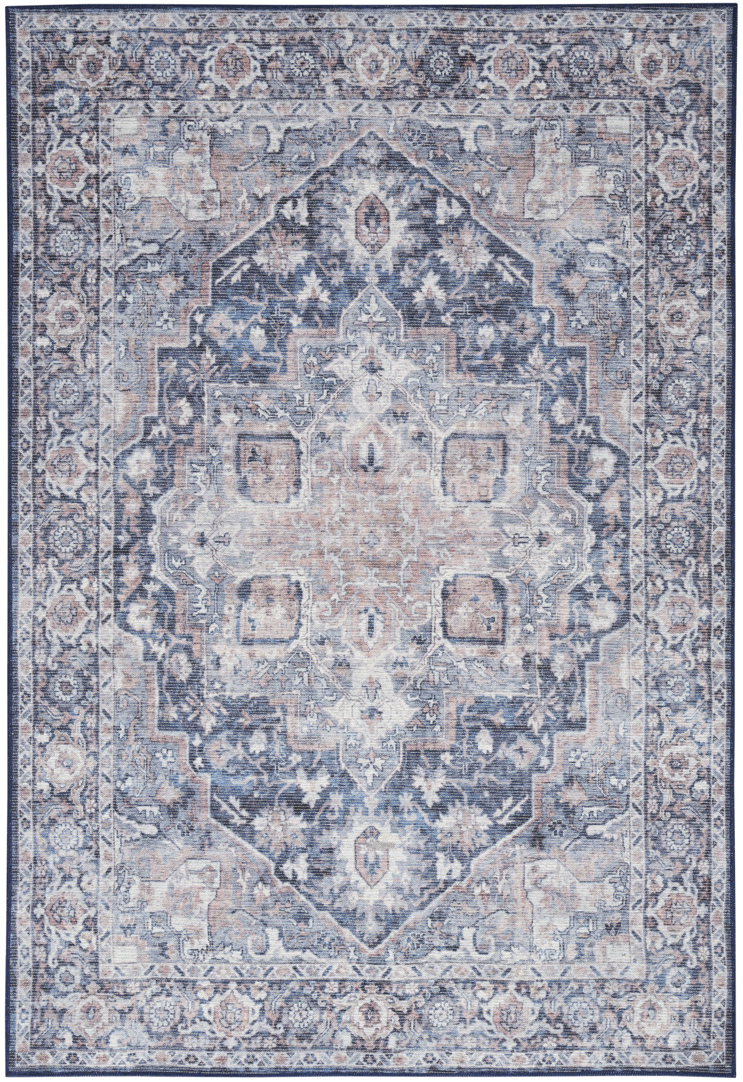 Nicole Curtis Machine Washable Series 1 6' x 9' Ivory Navy Vintage Indoor Rug