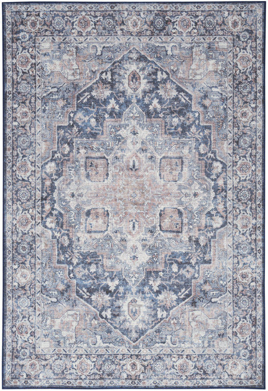 Nicole Curtis Machine Washable Series 1 6' x 9' Ivory Navy Vintage Indoor Rug