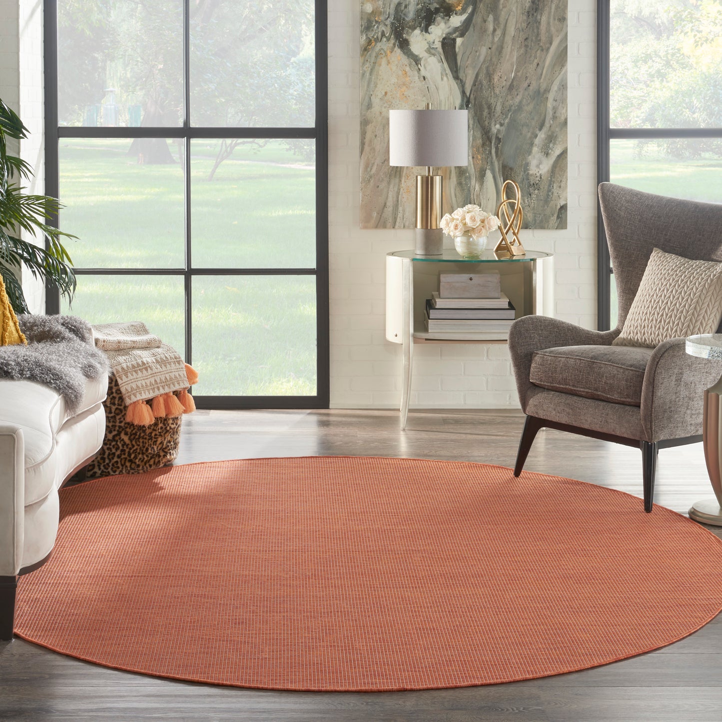 Nourison Positano 8' x Round Terracotta Modern Rug