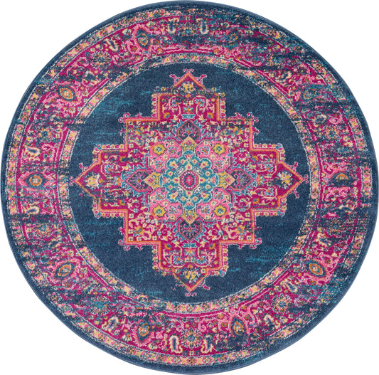 Nourison Passion 4' x Round Blue Bohemian Indoor Rug