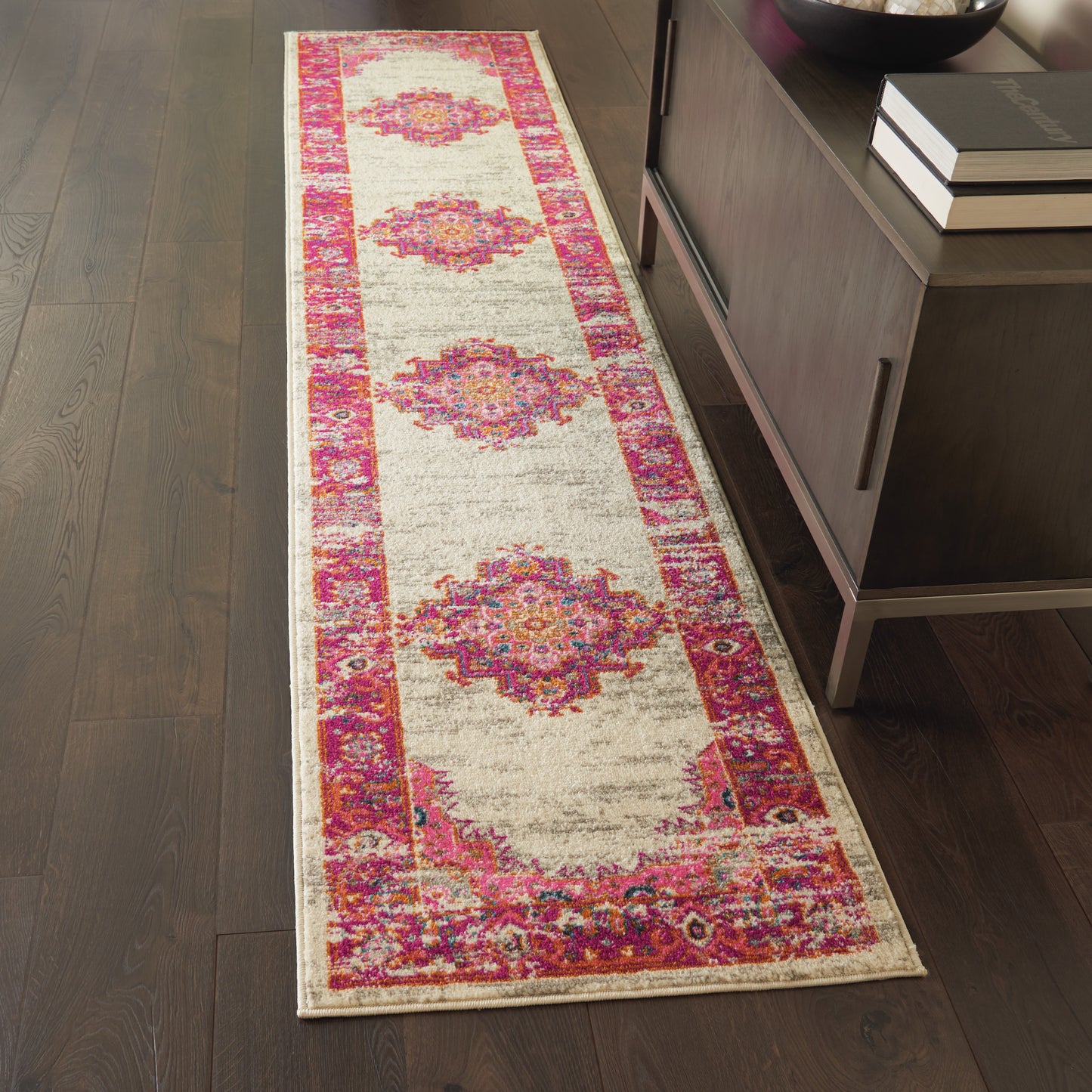 Nourison Passion 2'2" x 10' Ivory/Fuchsia Bohemian Indoor Rug