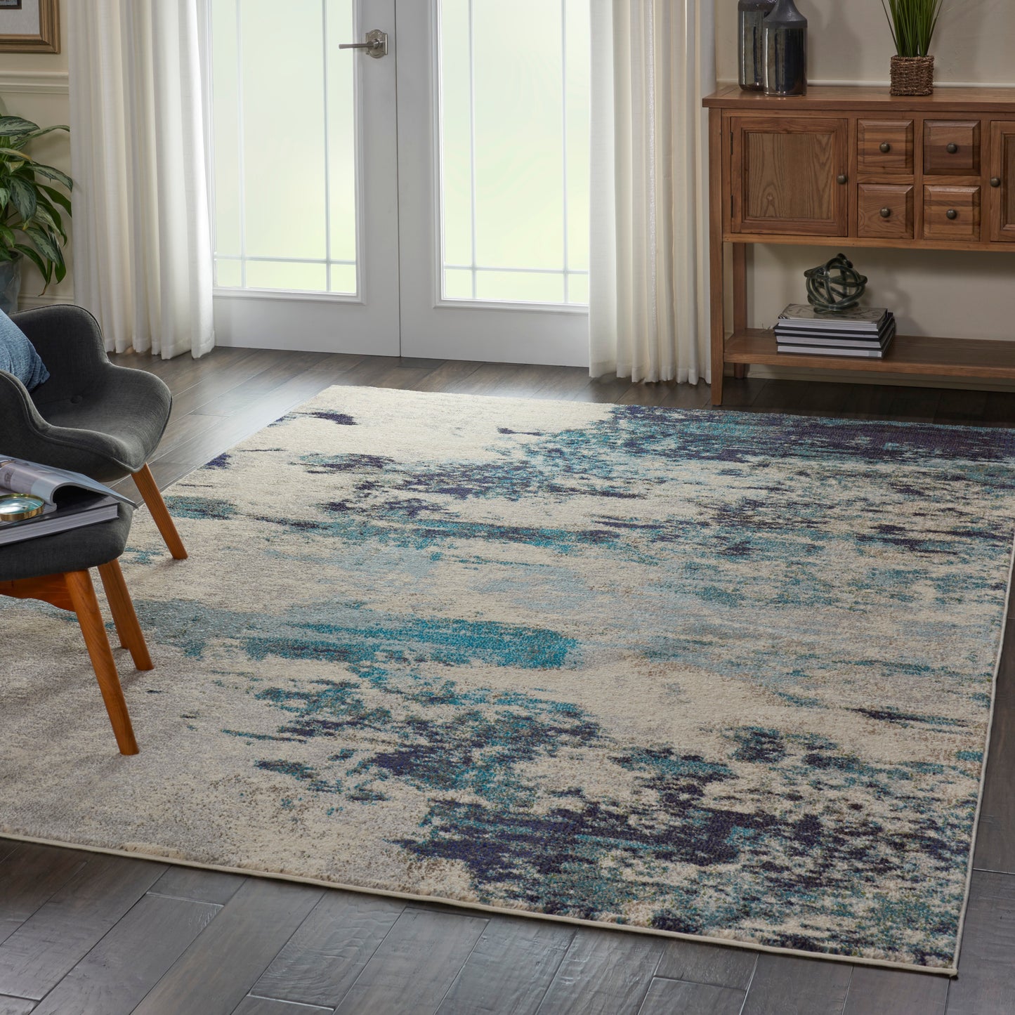 Nourison Celestial 6' x 9' Ivory/Teal Blue Modern Indoor Rug