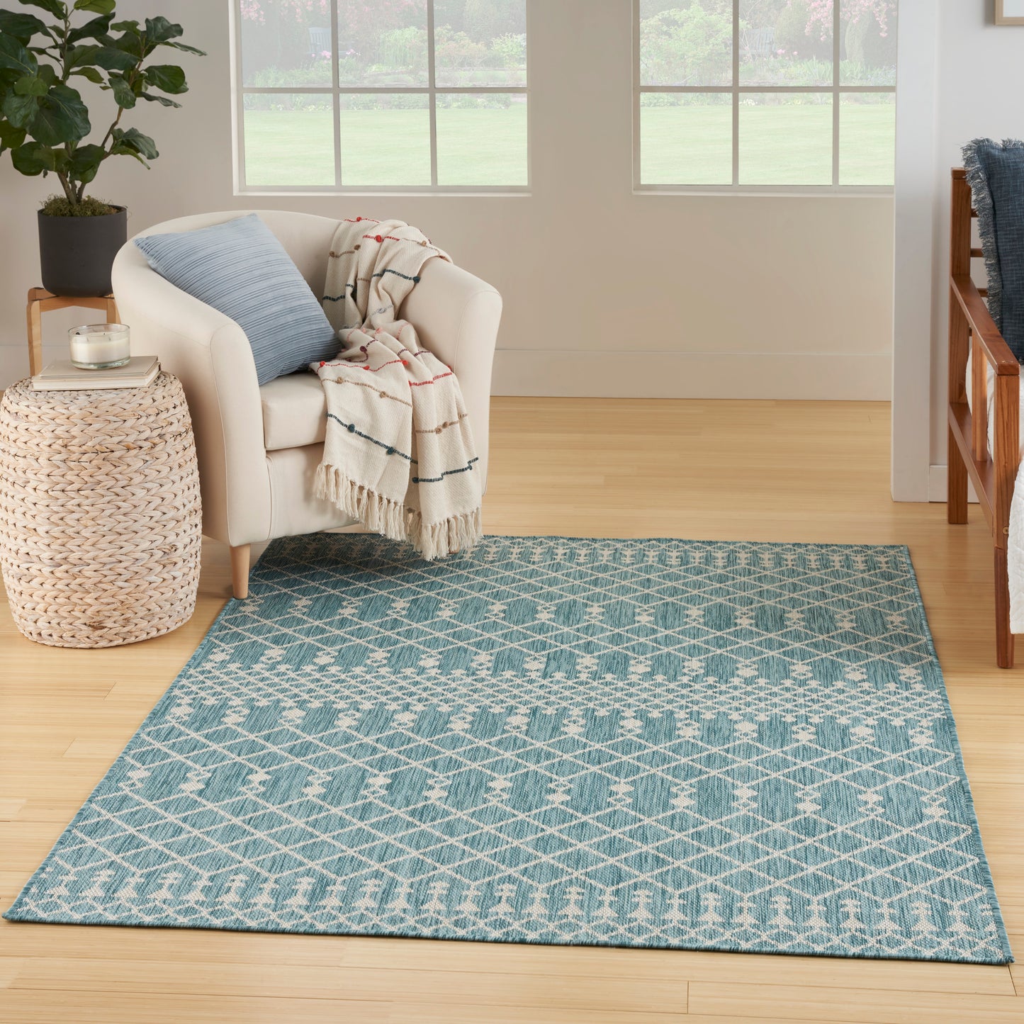 Nourison Positano 5' x 7' Aqua Modern Rug