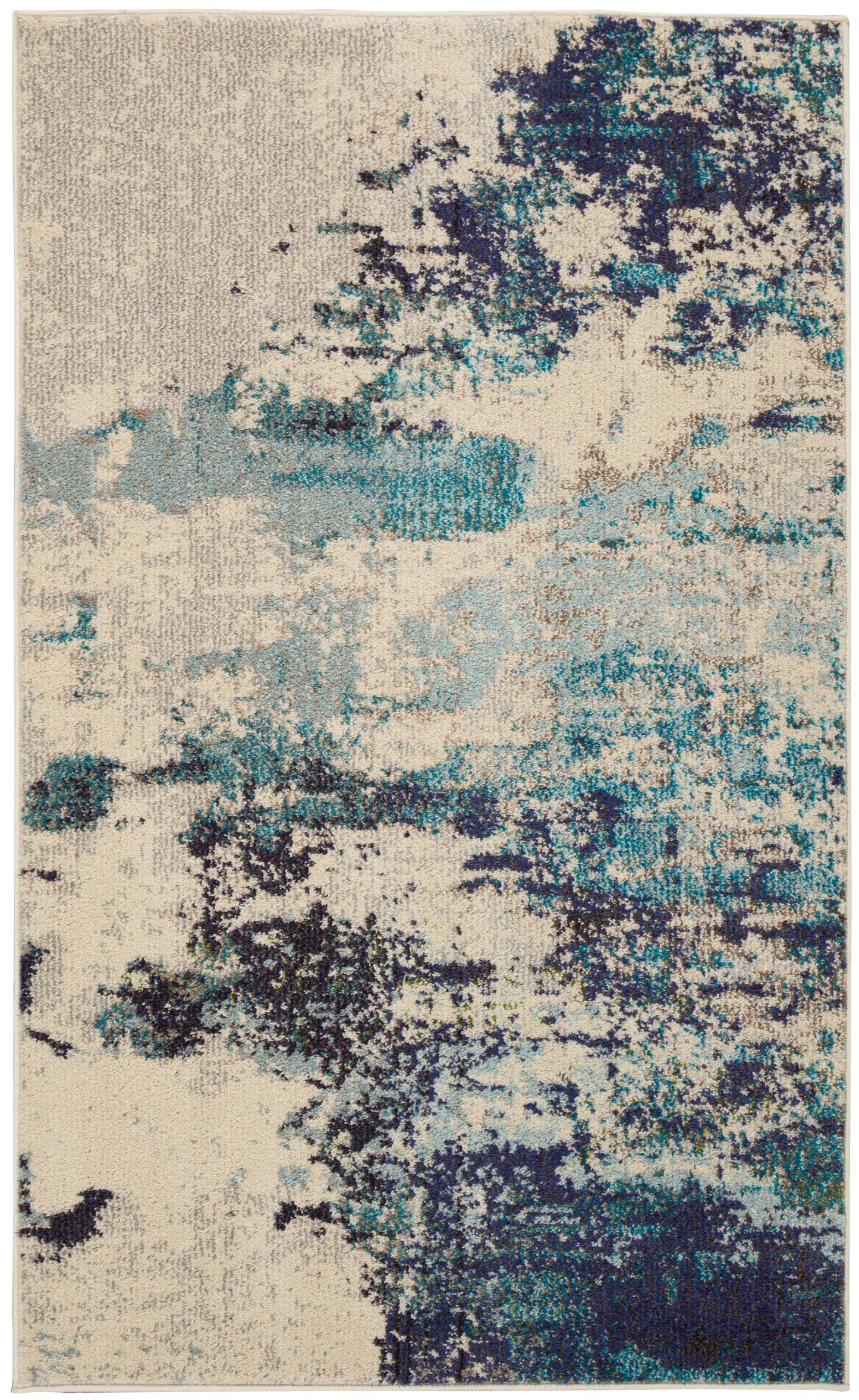 Nourison Celestial 3' x 5' Ivory/Teal Blue Modern Indoor Rug