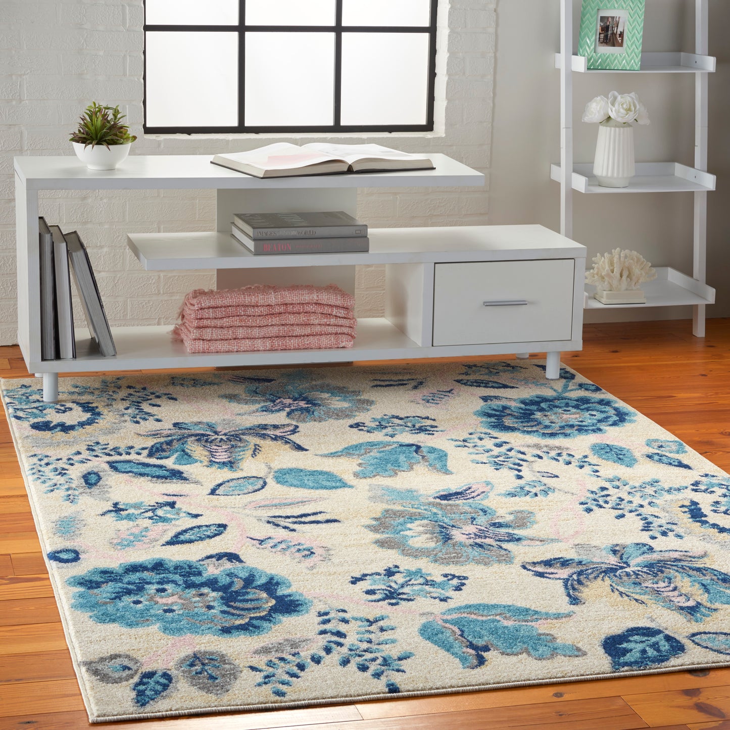 Nourison Tranquil 6' x 9' Ivory/Light Blue Farmhouse Indoor Rug