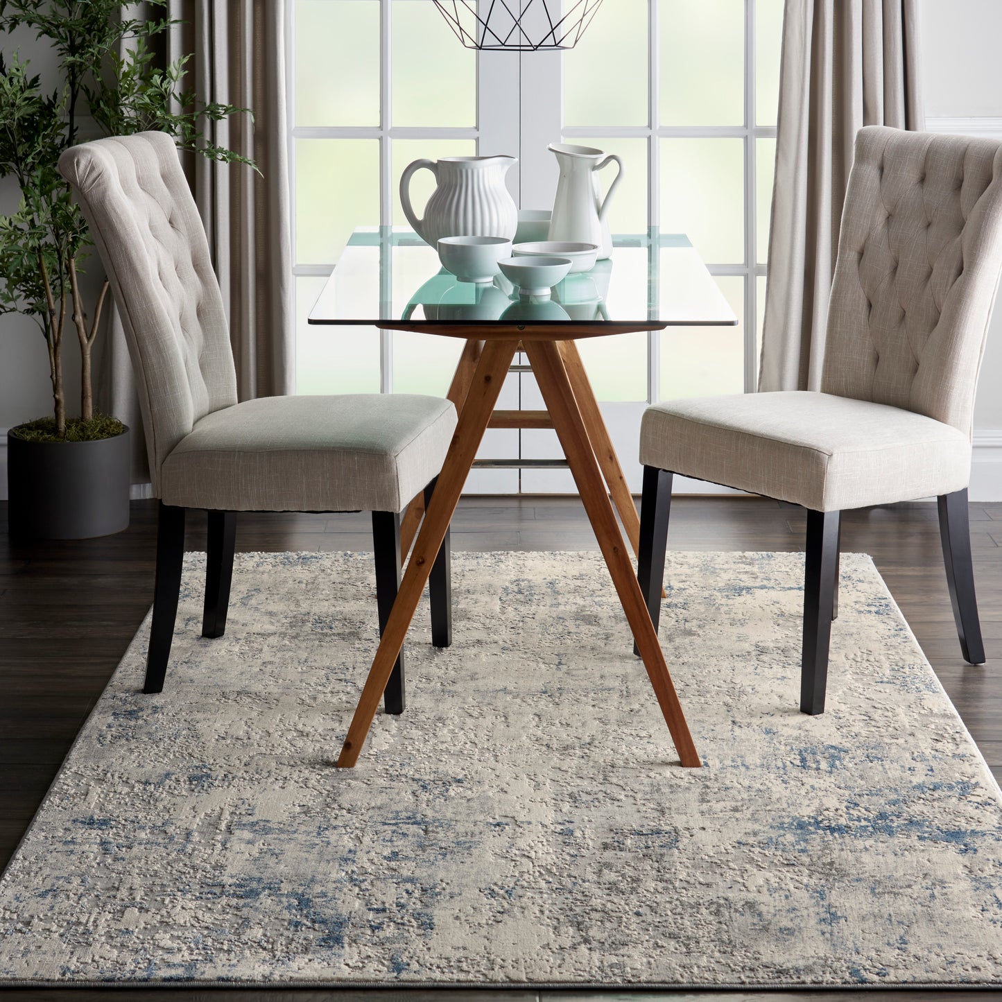 Nourison Rustic Textures 3'11" x 5'11" Ivory/Grey/Blue Modern Indoor Rug