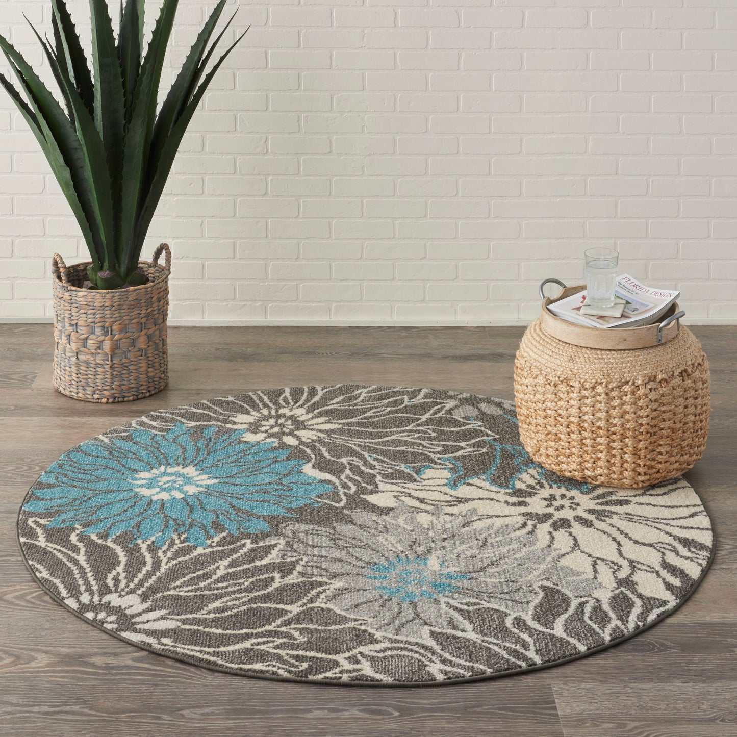 Nourison Passion 4' x Round Charcoal Blue Contemporary Indoor Rug