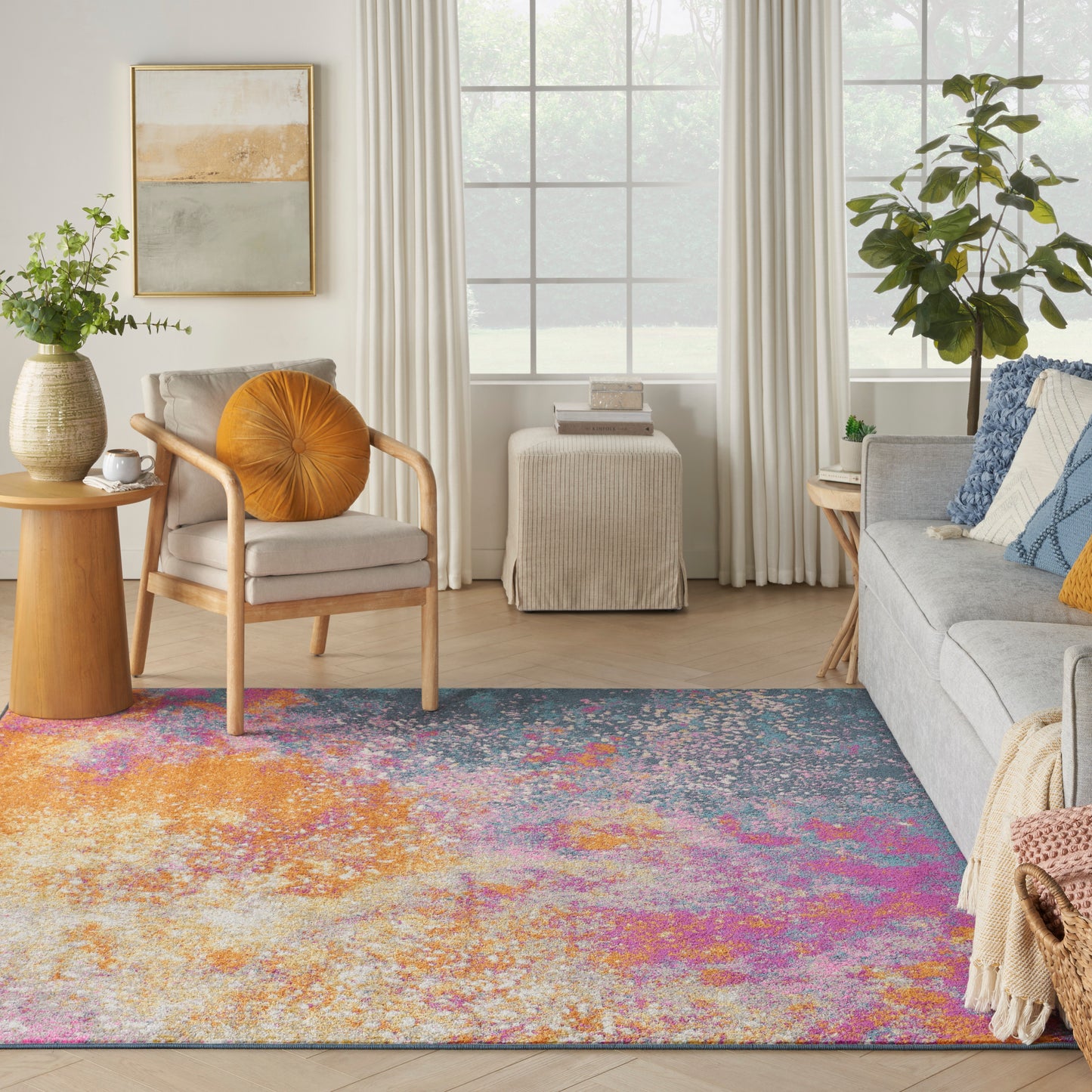 Nourison Passion 7'10" x Square Sunburst Modern Indoor Rug