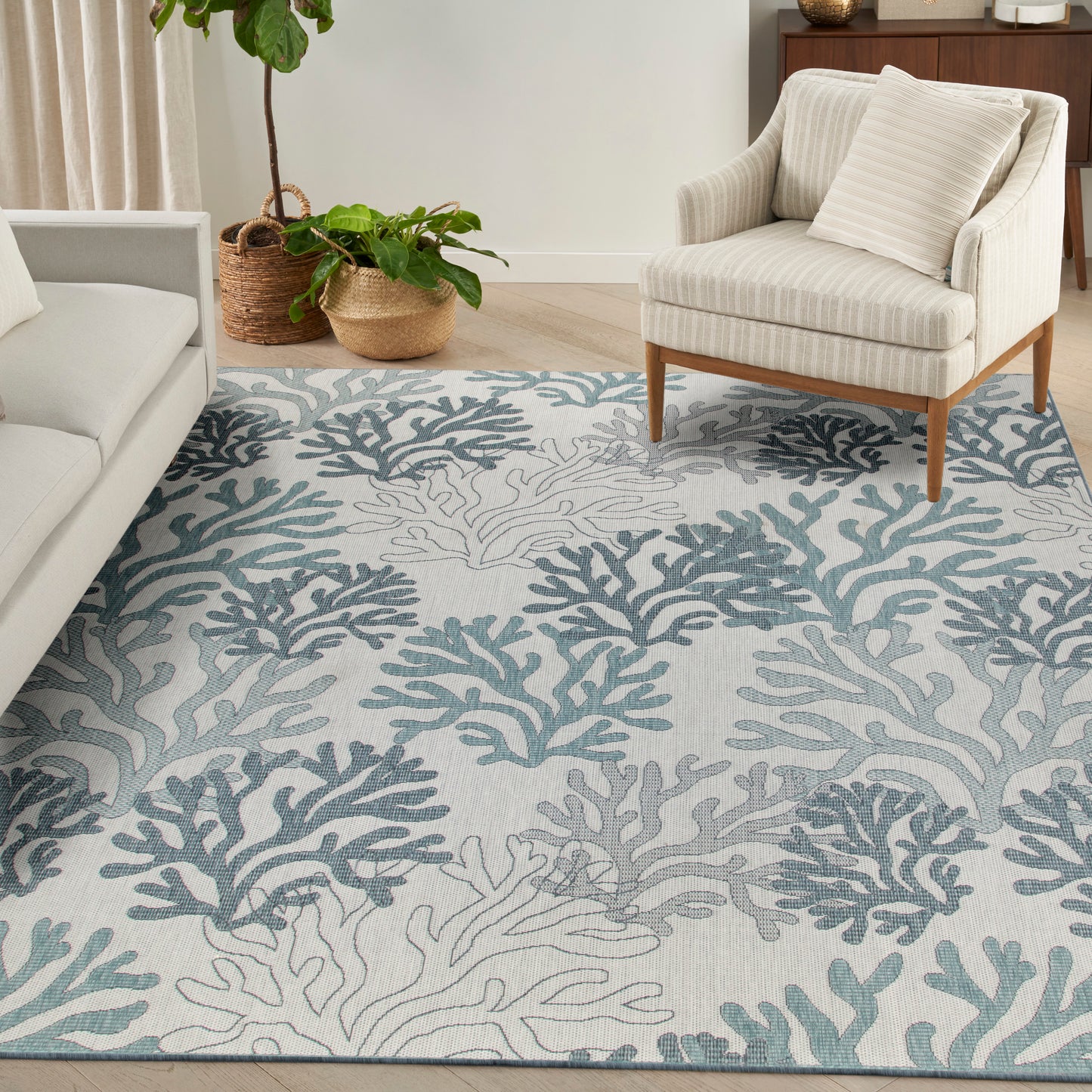 Nourison Garden Oasis 9' x 12' Blue Coastal, Nautical & Beach Rug