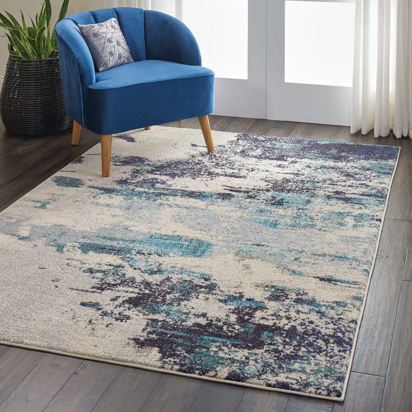 Nourison Celestial 5'3" x 7'3" Ivory/Teal Blue Modern Indoor Rug