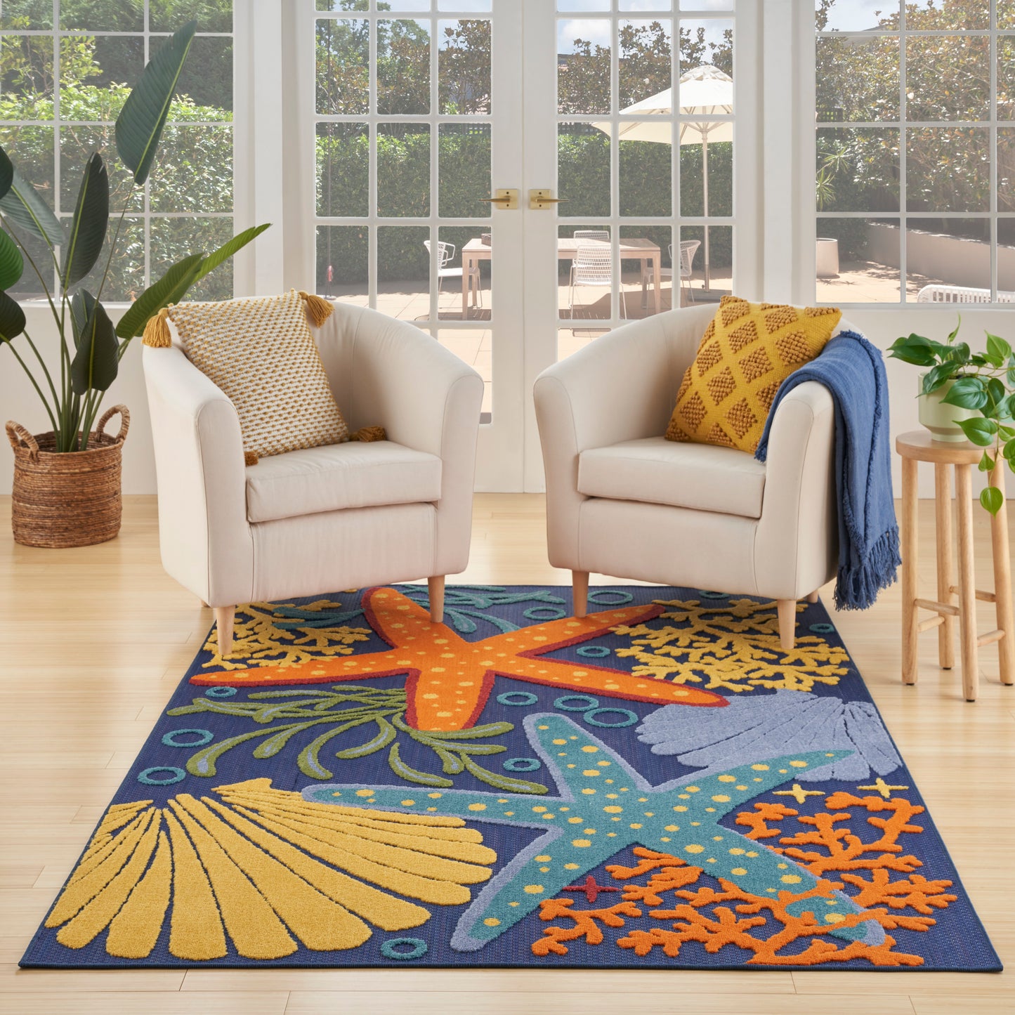 Nourison Aloha 3'6" x 5'6" Navy Multicolor Outdoor Rug