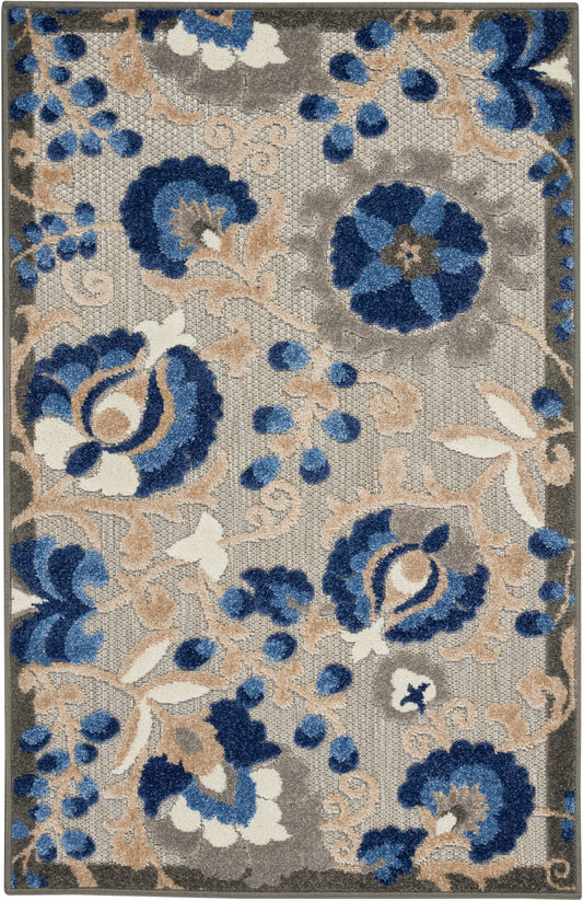 Nourison Aloha 2'8" x 4' Natural Blue Farmhouse Rug