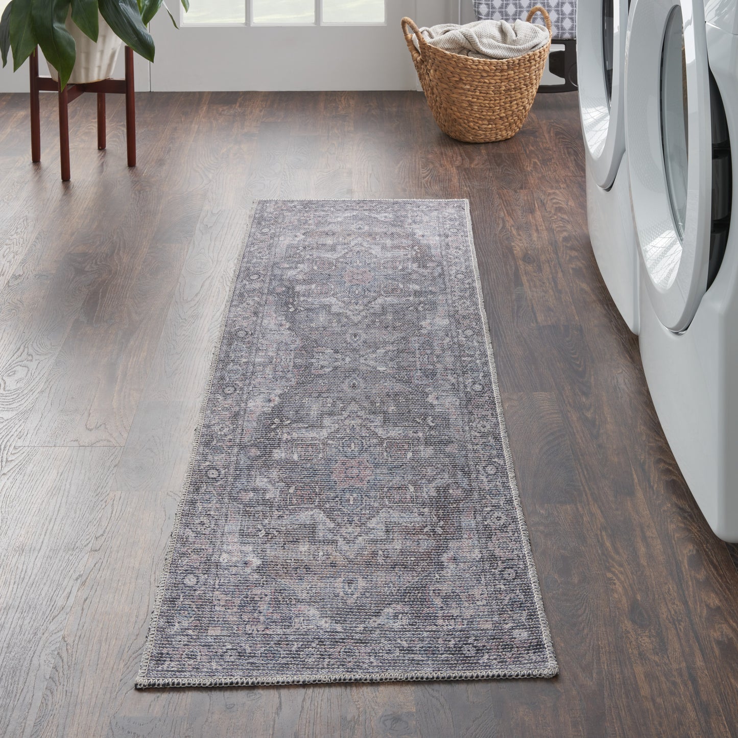 Nicole Curtis Machine Washable Series 1 2'2" x 8' Grey Vintage Indoor Rug