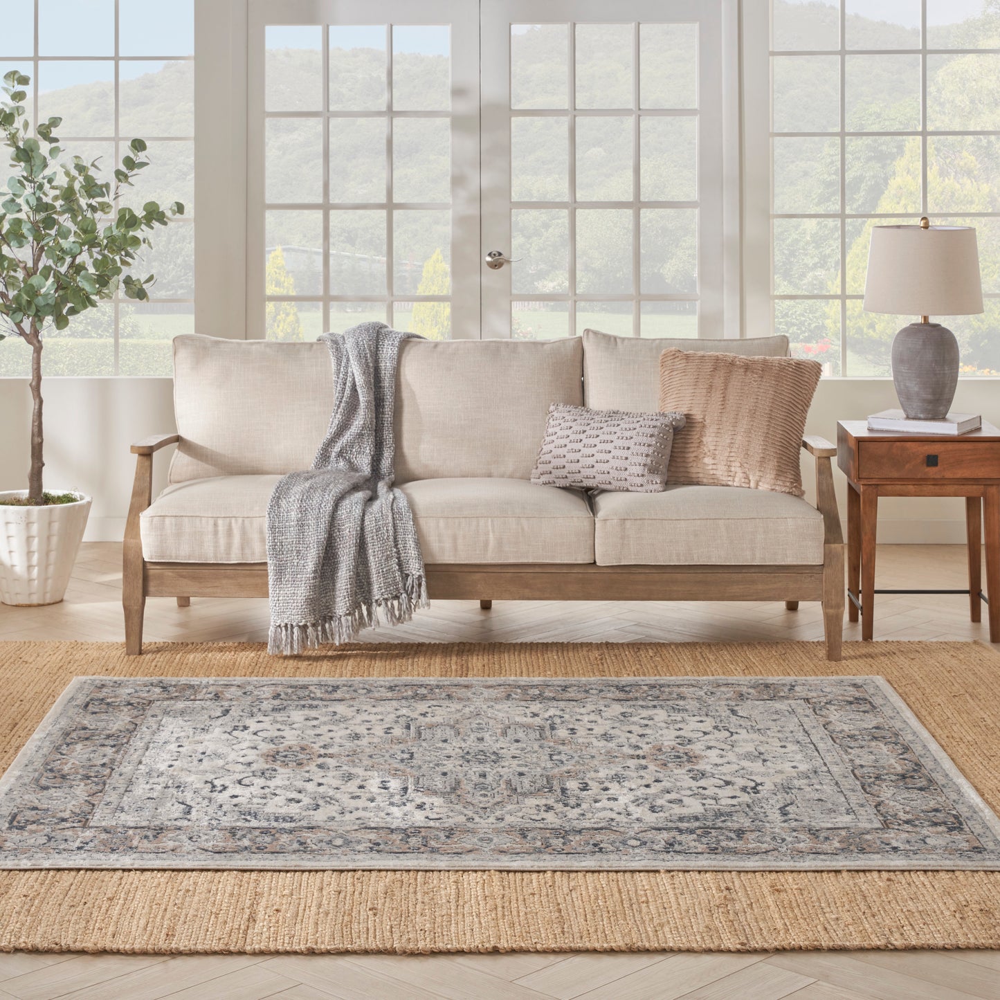 Nourison Quarry 7'10" x 9'10" Ivory Grey Farmhouse Indoor Rug