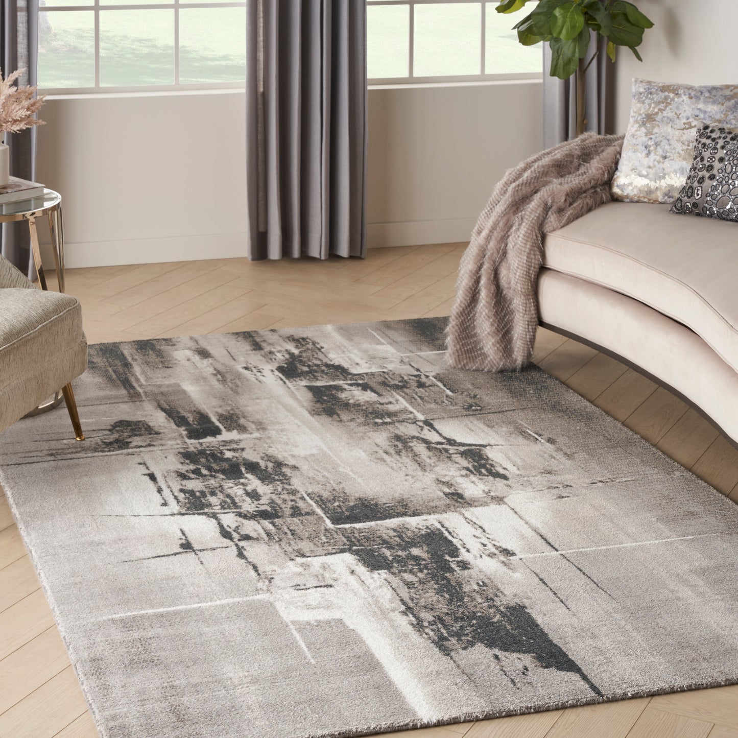 Nourison Twilight 5'6" x 8' Grey/Ivory/Black Modern Indoor Rug