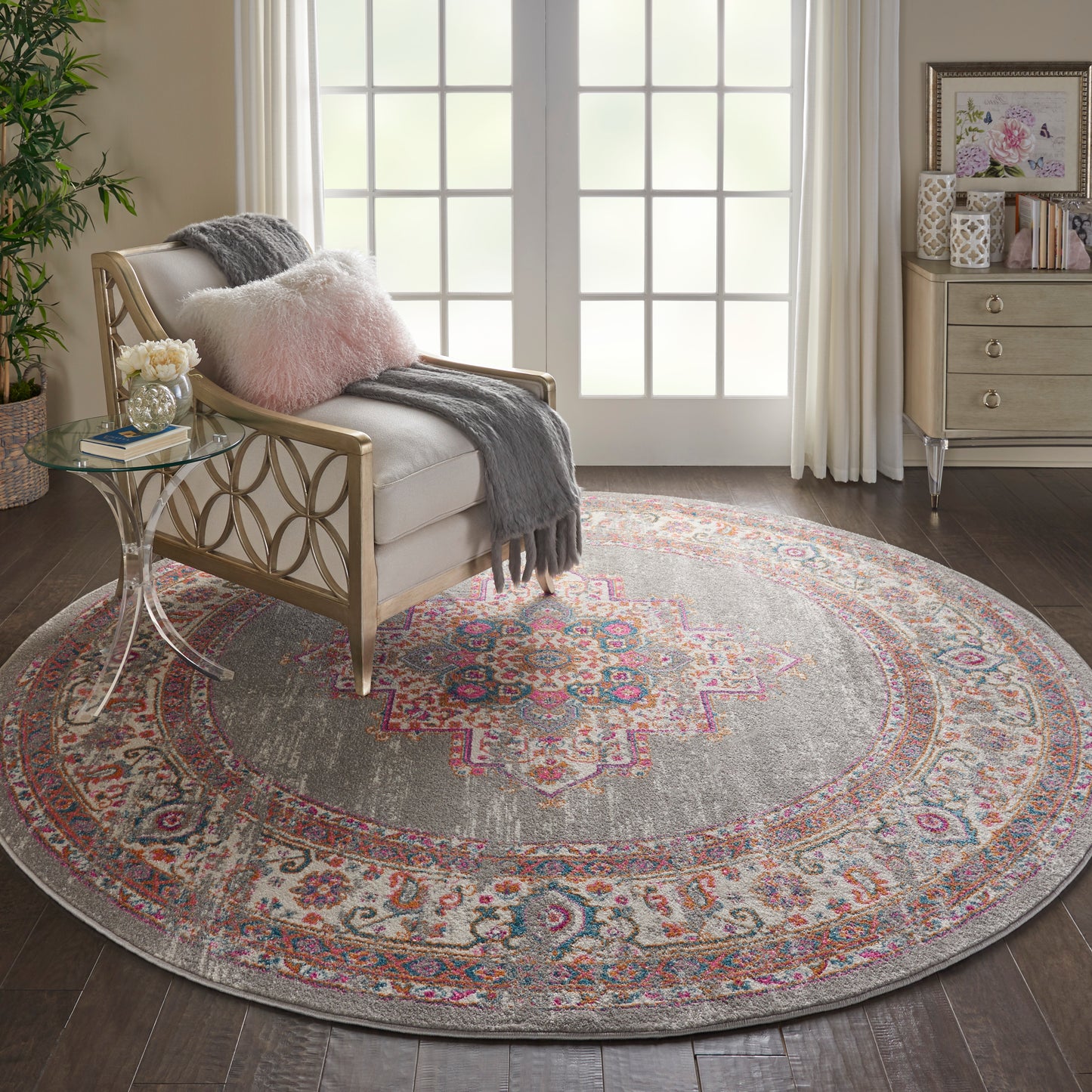 Nourison Passion 8' x Round Grey Bohemian Indoor Rug