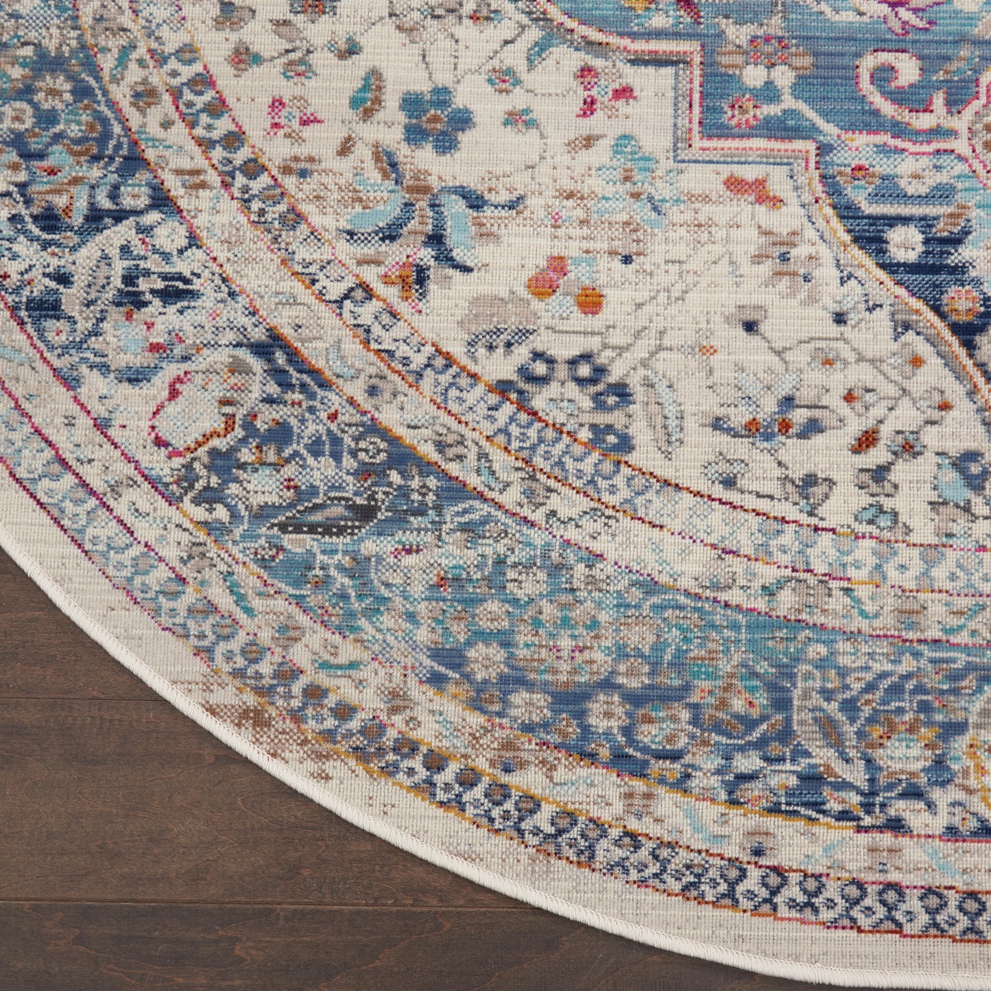 Nourison Vintage Kashan 4' x Round Ivory Blue Vintage Indoor Rug