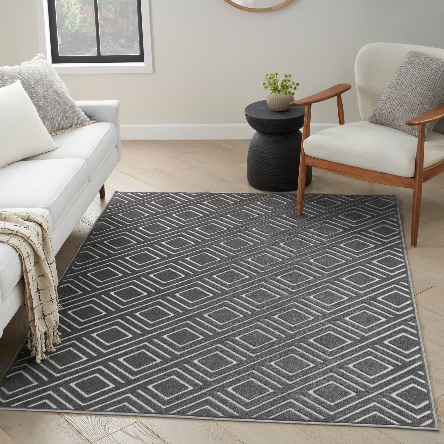 Nourison Care Free 6'7" x 9'2" Grey Modern Indoor Rug