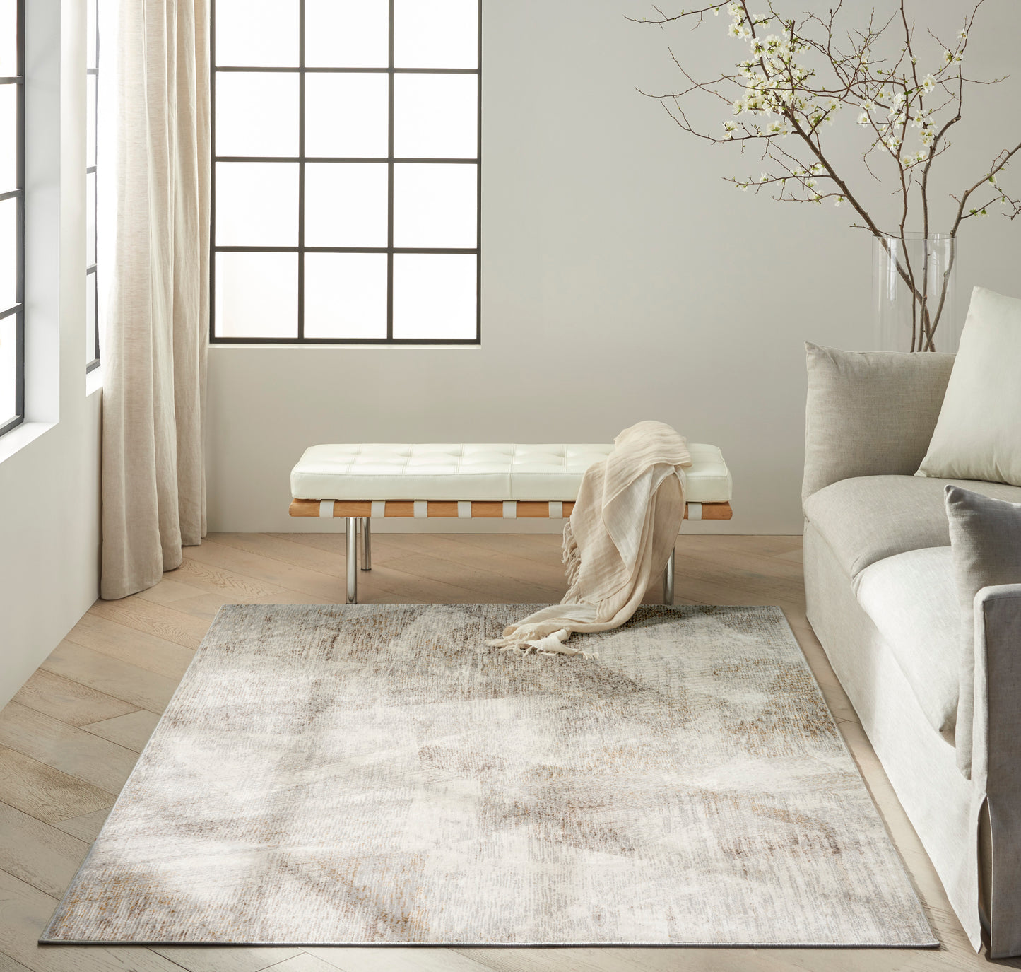 Calvin Klein CK073 Compass 7'10" x 9'10" Ivory Multicolor Modern Indoor Rug