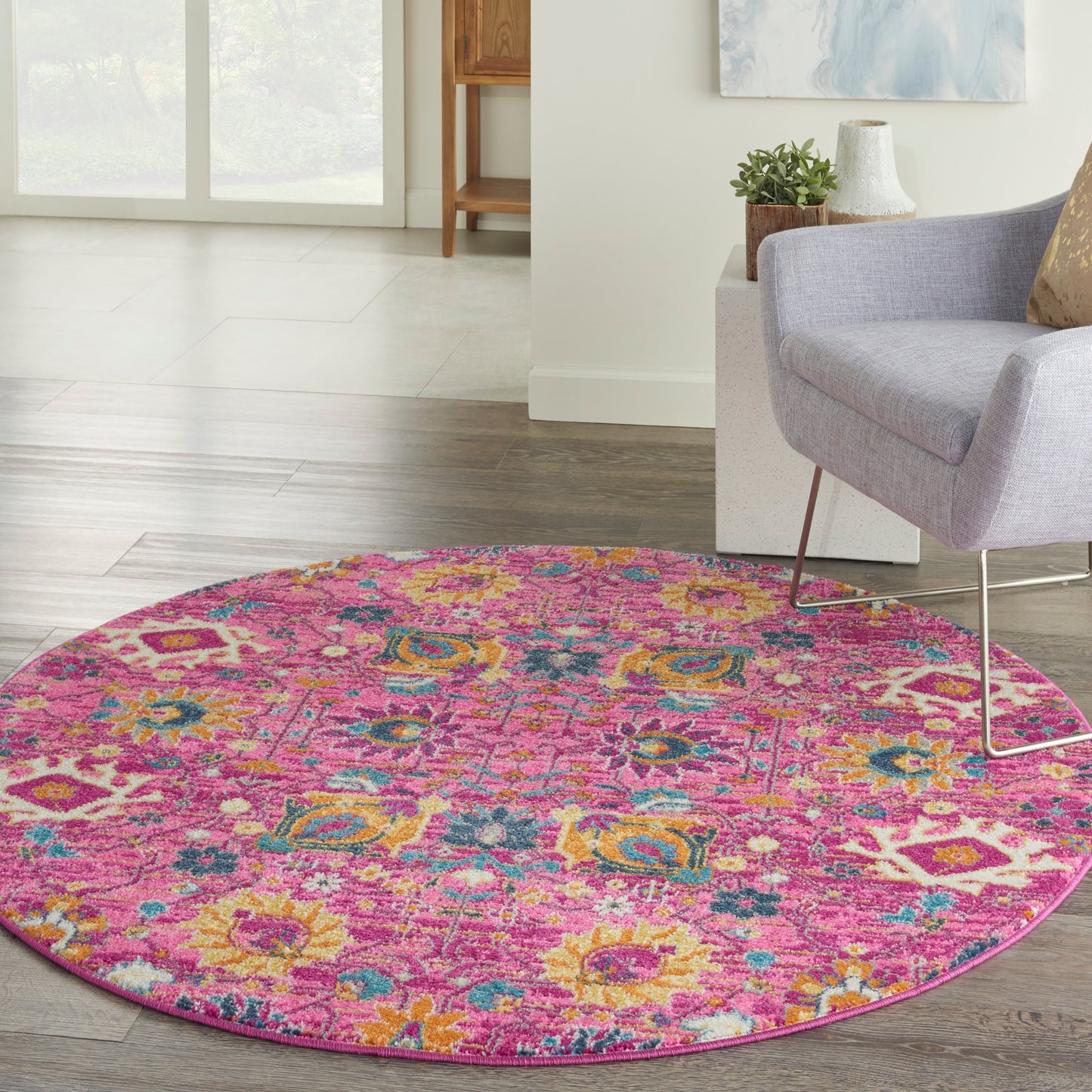 Nourison Passion 5' x Round Fuchsia Bohemian Indoor Rug