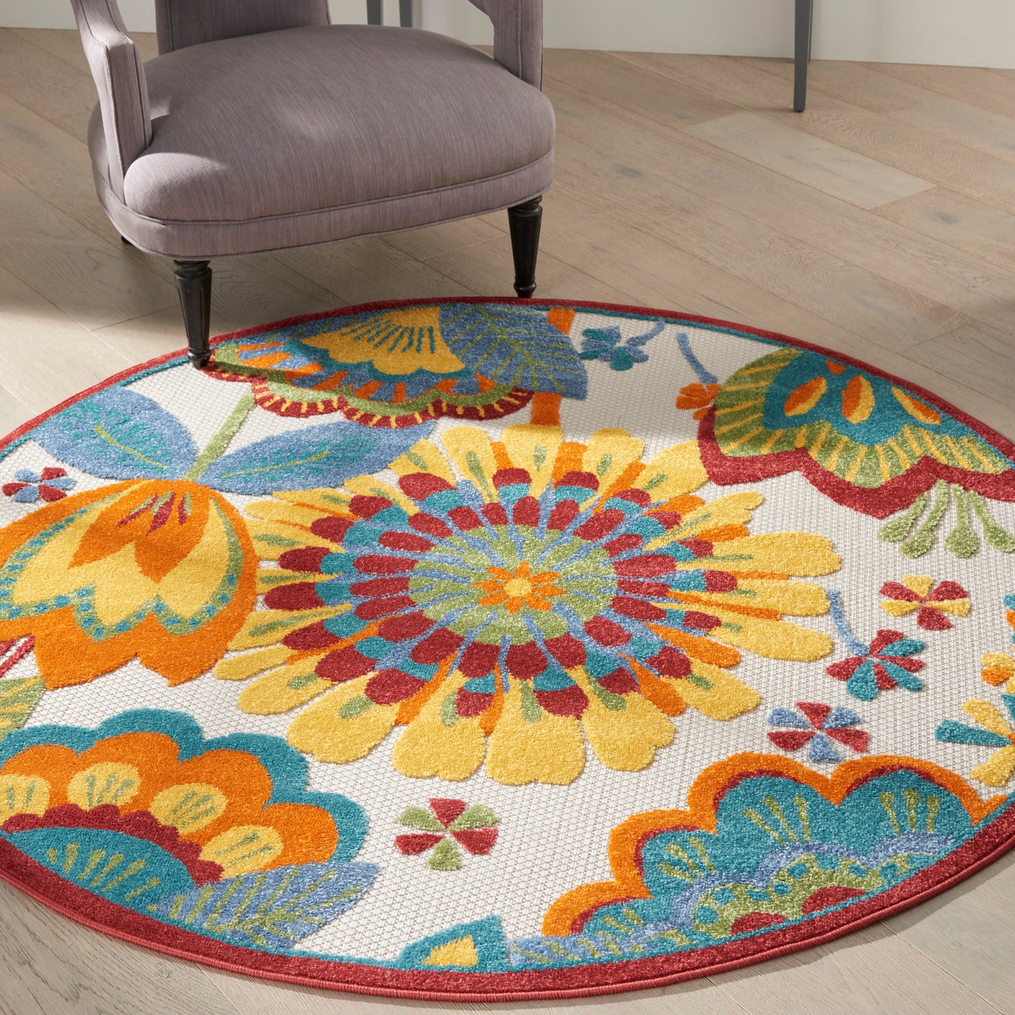 Nourison Aloha 4' x Round Multicolor Contemporary Rug