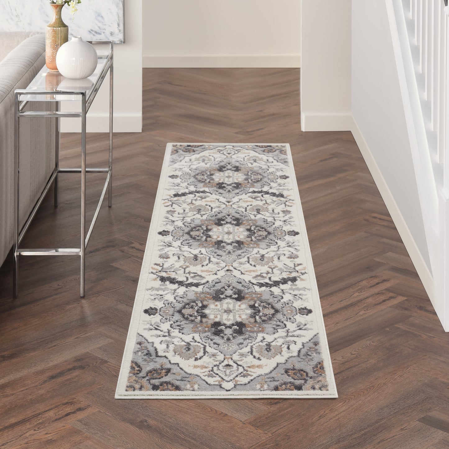 Nourison Elation 2'3" x 7'6" Ivory Grey Transitional Indoor Rug