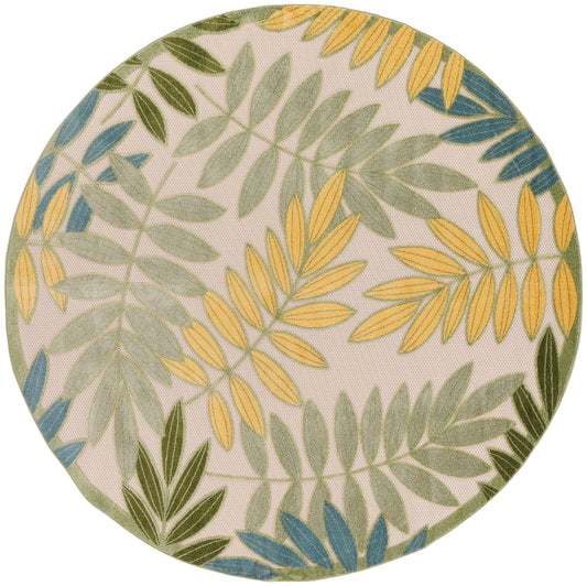 Nourison Aloha 5'3" x Round Green Multicolor Outdoor Rug